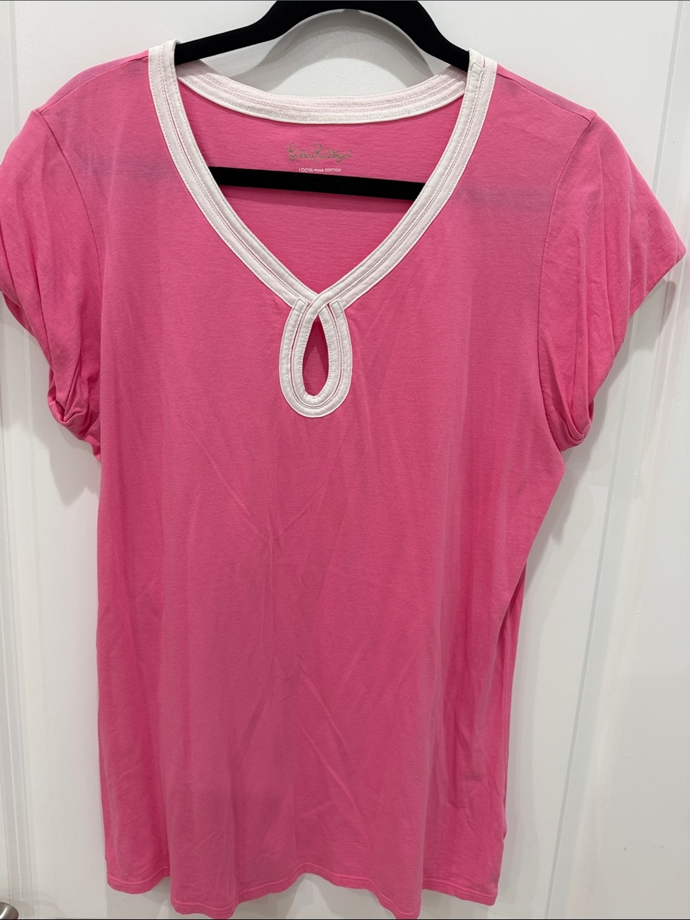 Lilly Pulitzer Hot Pink Short Sleeve Tee with White Keyhole Trim